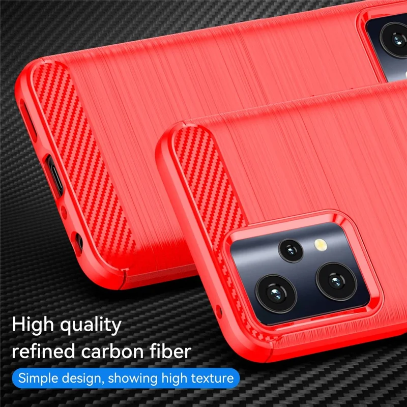 For Realme Q5 Carbon Fiber Texture Brushed Phone Case Flexible TPU Cellphone Shell - Red