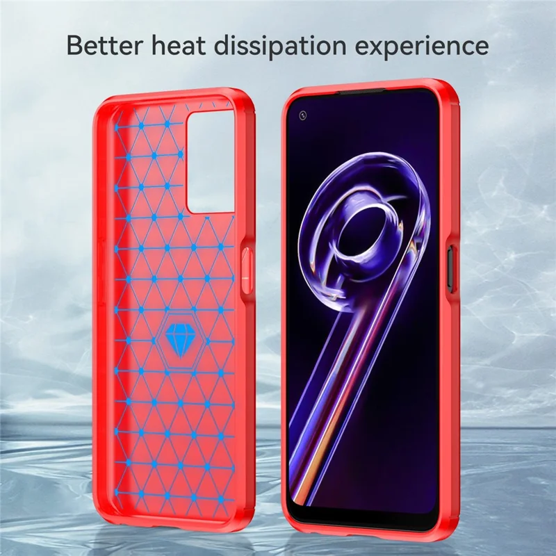 For Realme Q5 Carbon Fiber Texture Brushed Phone Case Flexible TPU Cellphone Shell - Red