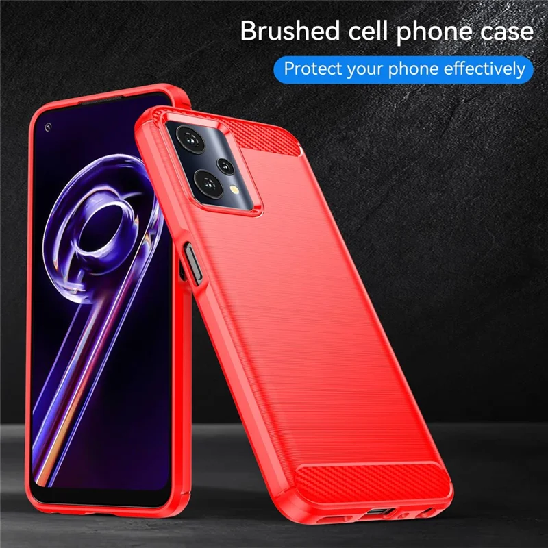 For Realme Q5 Carbon Fiber Texture Brushed Phone Case Flexible TPU Cellphone Shell - Red