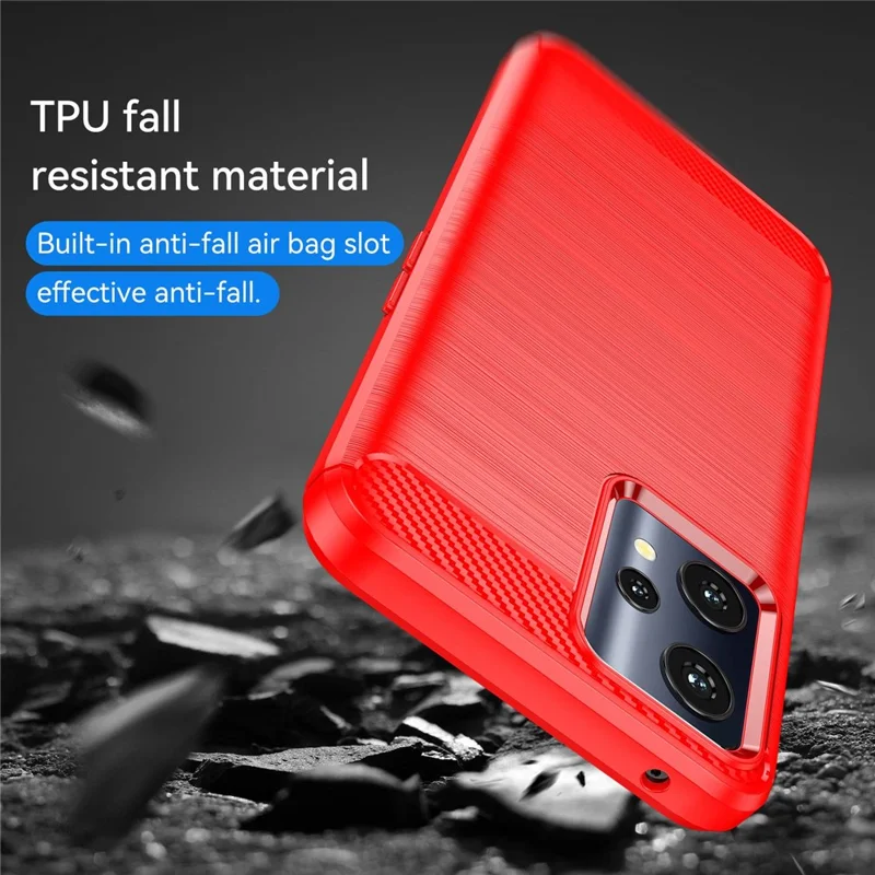 For Realme Q5 Carbon Fiber Texture Brushed Phone Case Flexible TPU Cellphone Shell - Red