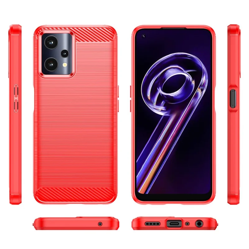 For Realme Q5 Carbon Fiber Texture Brushed Phone Case Flexible TPU Cellphone Shell - Red