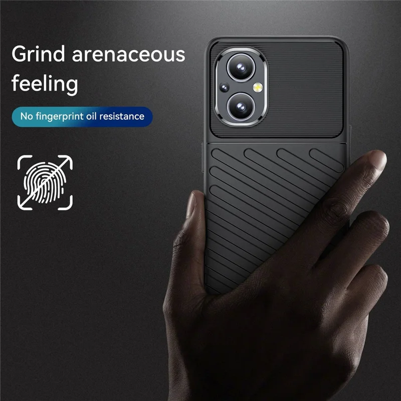 For Oppo F21 Pro 5G/Reno7 Z 5G/Reno7 Lite/A96 (China)/Reno8 Lite 5G/OnePlus Nord N20 5G Thunder Series Twill Texture Thickened TPU Case Mobile Phone Protective Cover - Black