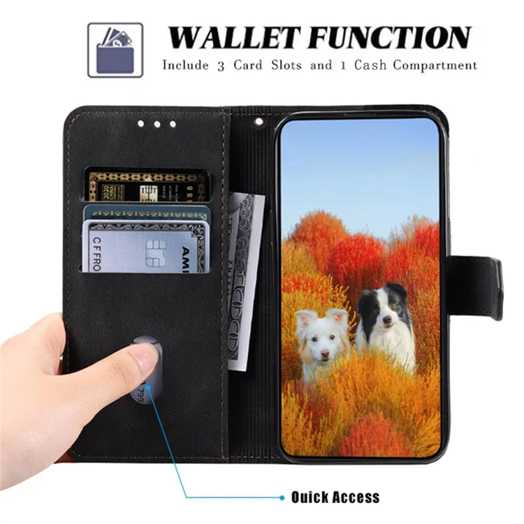 Ttudrch 004 Cubierta De Teléfono De Empalme De Cuero De Cuero Para La Piel Para VIVO Y72 5G, RFID Bloqueo Flip Willet Case Con Correa - Negro