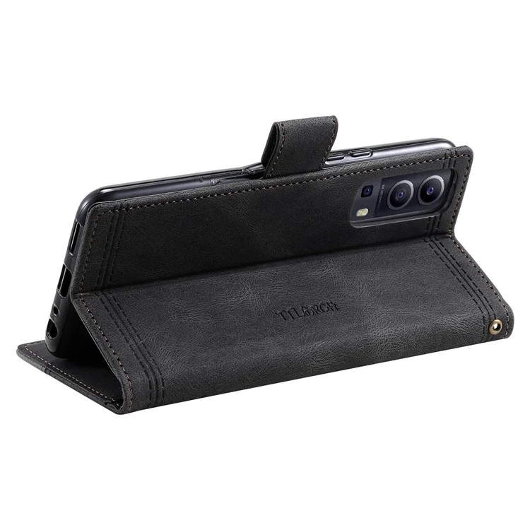 Ttudrch 004 Cubierta De Teléfono De Empalme De Cuero De Cuero Para La Piel Para VIVO Y72 5G, RFID Bloqueo Flip Willet Case Con Correa - Negro