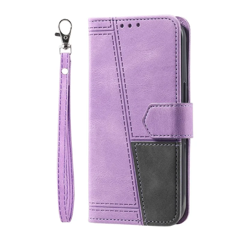 TTUDRCH 004 Skin-touch Leather Splicing Phone Cover for vivo Y72 5G, RFID Blocking Stand Flip Wallet Case with Strap - Purple