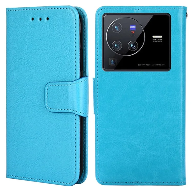 Per Vivo X80 Pro PU Leather Follio Flip Stand Cover Wallet Design Design Shockproof TPU Case Interno - Bambina Blu