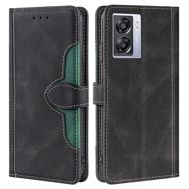 Couverture du Motif du Chapeau de Paille Pour Oppo A57 (2022) 5G / A77 5G / Realme Q5i, Book Style PU le Cuir-touch-touch Sensation de Portefeuille Téléphone Téléphone - le Noir