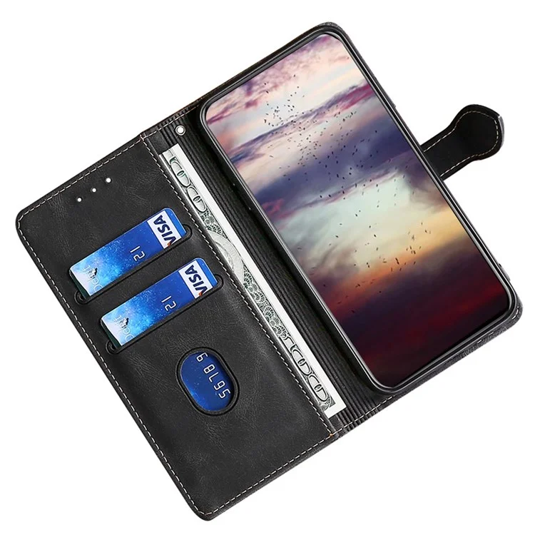 Couverture du Motif du Chapeau de Paille Pour Oppo A57 (2022) 5G / A77 5G / Realme Q5i, Book Style PU le Cuir-touch-touch Sensation de Portefeuille Téléphone Téléphone - le Noir