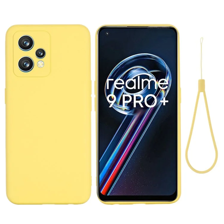 Per Realme 9 Pro+ 5G Skin Touch Liquid Silicone Case Microfiber Lining Camera Protection Shockproof Phone Cover with Strap - Giallo