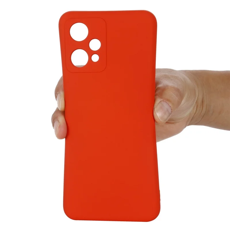 For Realme 9 Pro 5G / 9 5G / V25 Slim Liquid Silicone Case Scratch-Resistant Microfiber Lining Lens Camera Protection Back Cover with Strap - Red