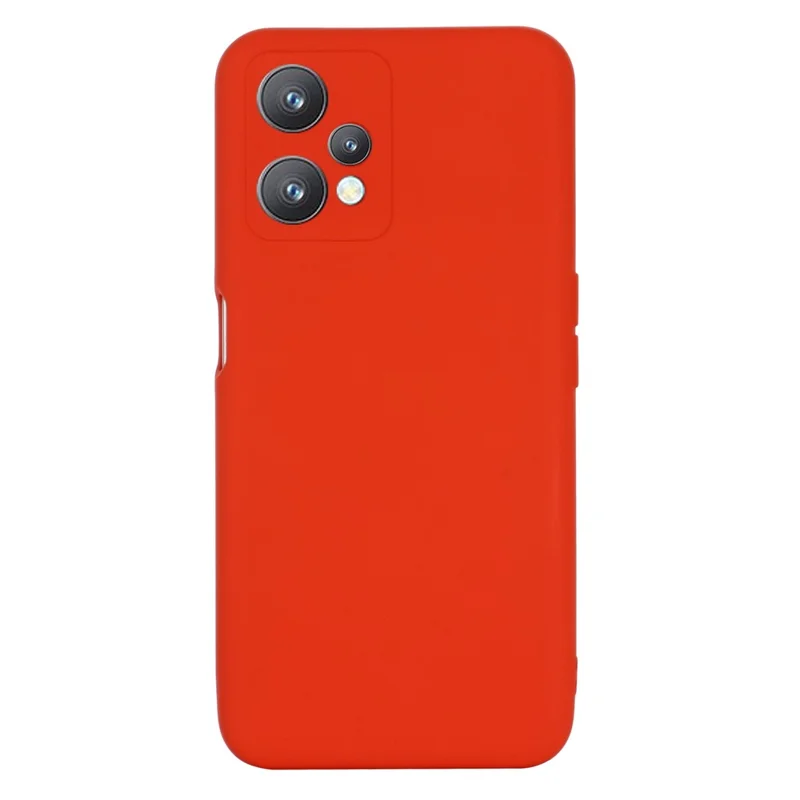 For Realme 9 Pro 5G / 9 5G / V25 Slim Liquid Silicone Case Scratch-Resistant Microfiber Lining Lens Camera Protection Back Cover with Strap - Red