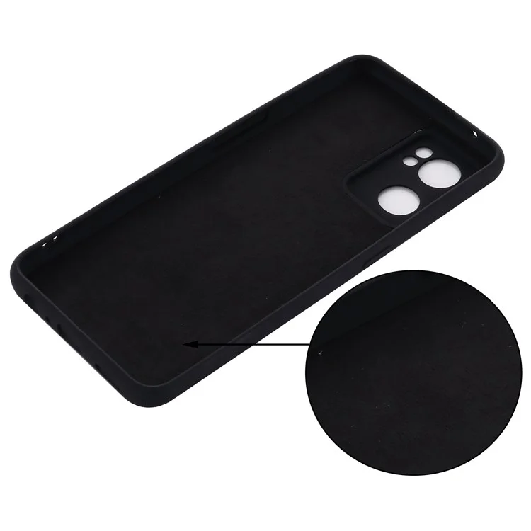 For Oppo Reno7 5G (Global)/Find X5 Lite Soft Liquid Silicone Cover Anti-Scratch Microfiber Lining Camera Protective Case with Strap - Black