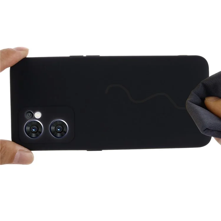 Für Oppo Reno7 5G (Global)/Find X5 Lite Soft Liquid Silikon-Cover Anti-Scratch Microfiber-Futter Kamera-Schutzgehäuse mit Handschlaufe - Schwarz