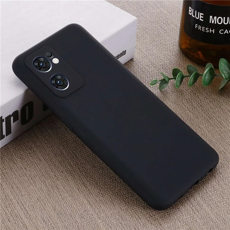 Für Oppo Reno7 5G (Global)/Find X5 Lite Soft Liquid Silikon-Cover Anti-Scratch Microfiber-Futter Kamera-Schutzgehäuse mit Handschlaufe - Schwarz