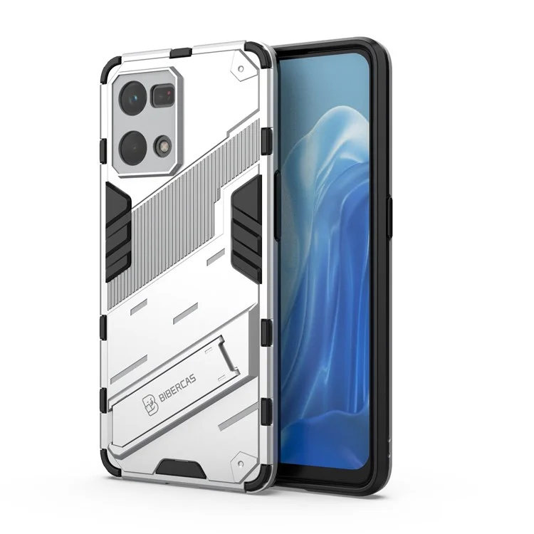 Pour Oppo Reno7 4G Étui Arrière avec Support Rigide et TPU Souple - Blanc