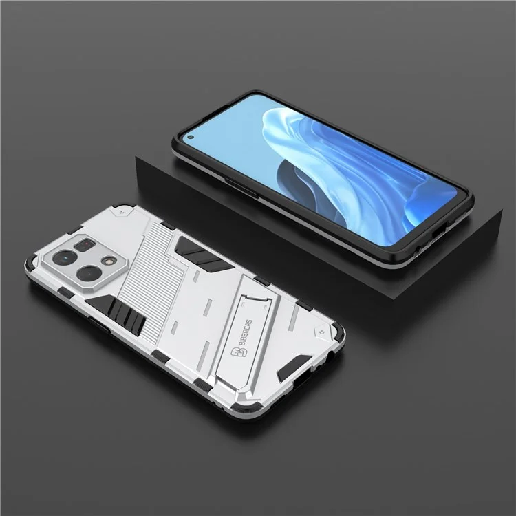Pour Oppo Reno7 4G Étui Arrière avec Support Rigide et TPU Souple - Blanc