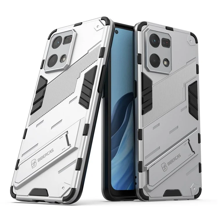 Pour Oppo Reno7 4G Étui Arrière avec Support Rigide et TPU Souple - Blanc