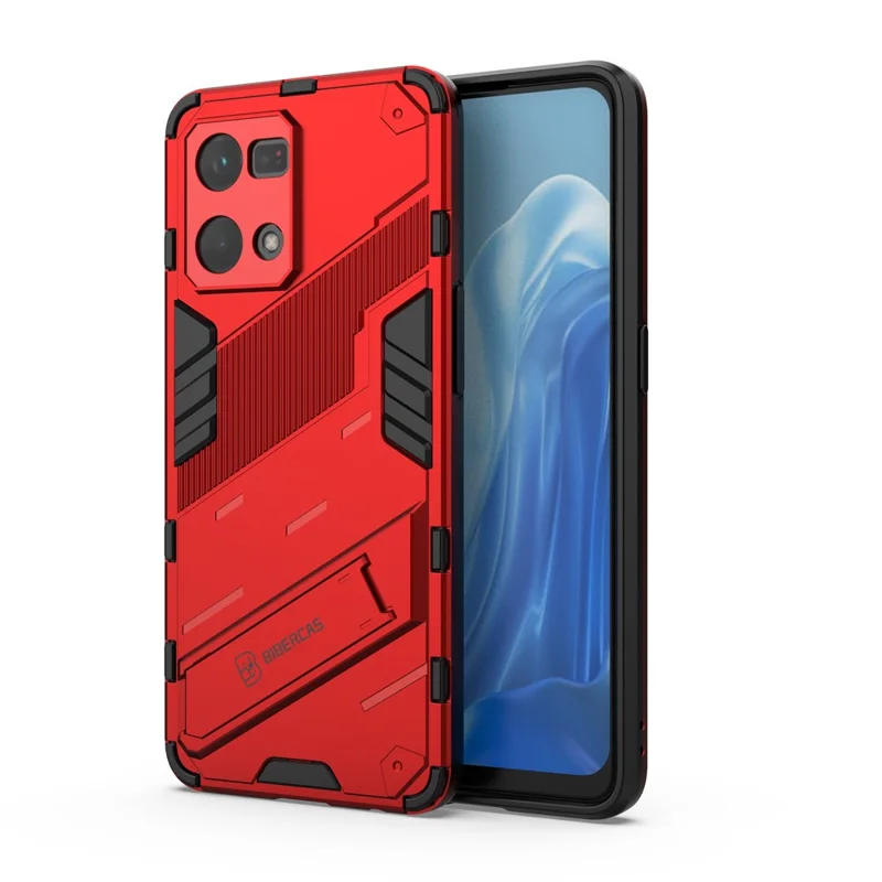 For Oppo Reno7 4G Back Case Kickstand PC Soft TPU Phone Cover - Red