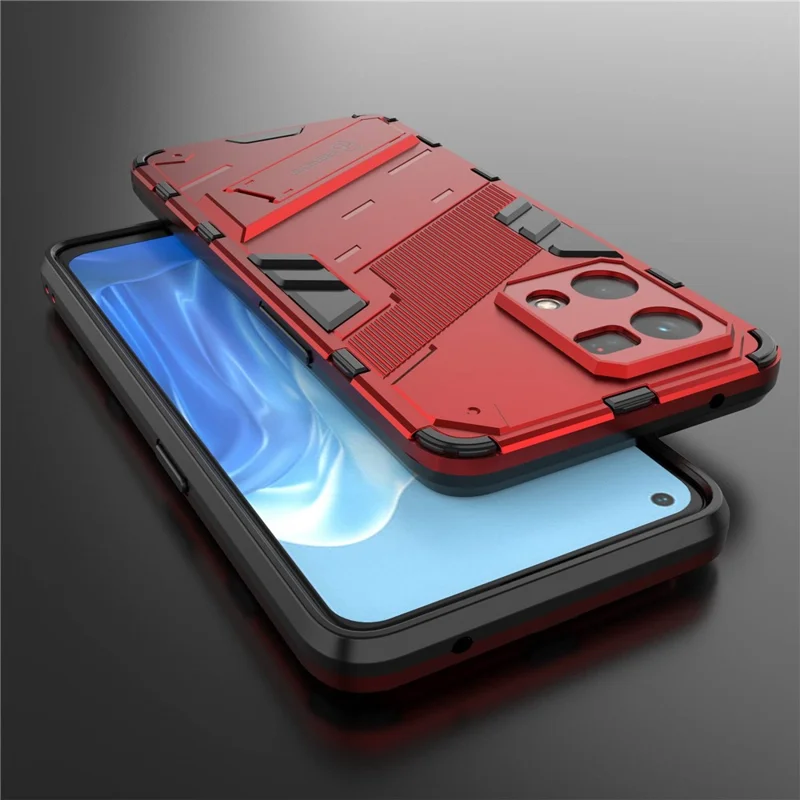 For Oppo Reno7 4G Back Case Kickstand PC Soft TPU Phone Cover - Red
