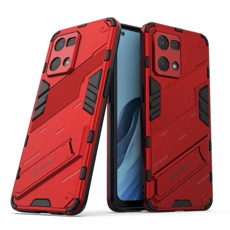 For Oppo Reno7 4G Back Case Kickstand PC Soft TPU Phone Cover - Red
