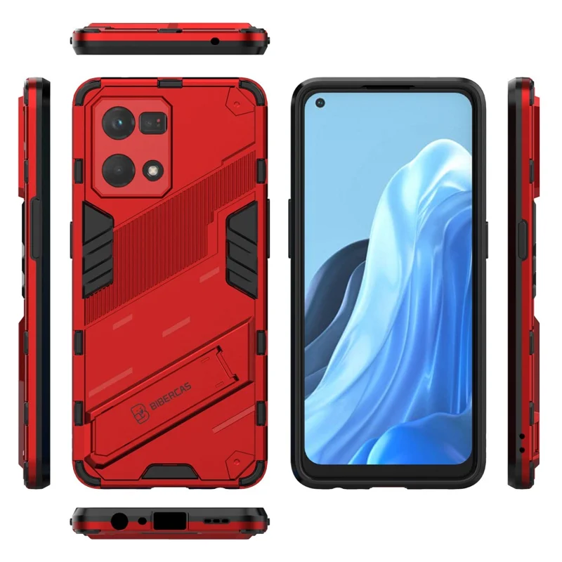 For Oppo Reno7 4G Back Case Kickstand PC Soft TPU Phone Cover - Red