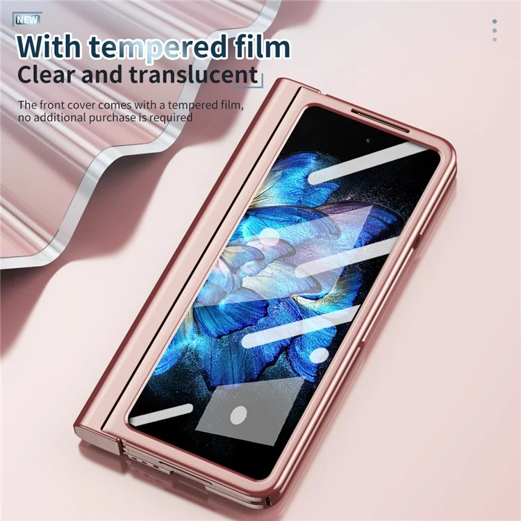 Pour Vivo X Fil Fil Temperred Glass Film Electroplasage Téléphone Case de Téléphone Hinge Pliage Pliage PC Couvert - Rose