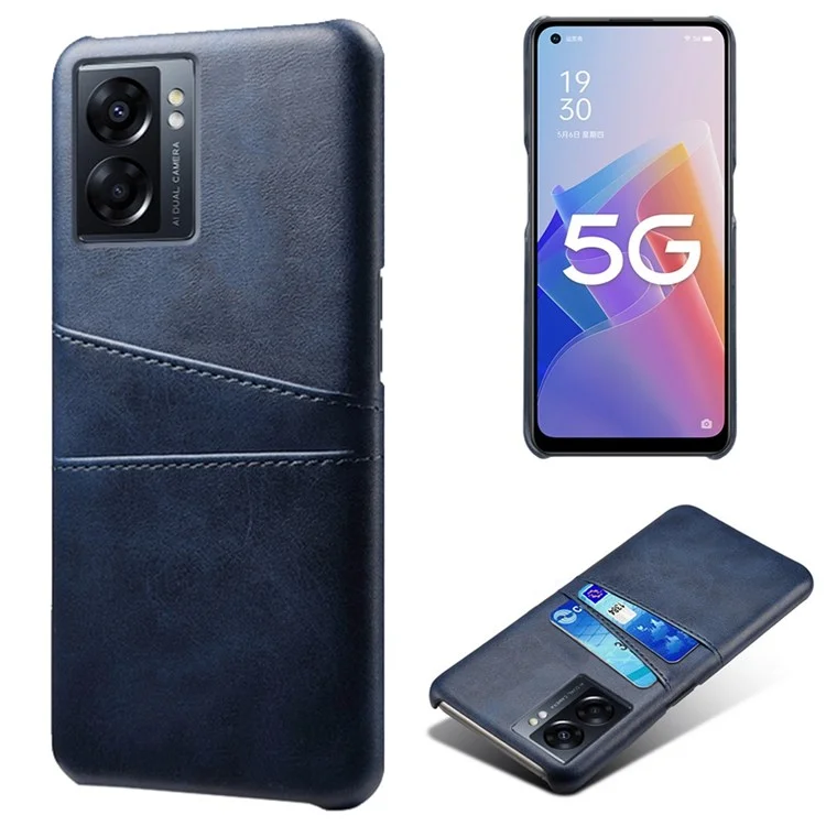 Para o Oppo A57 (2022) 5G / A77 5G Resistente a Scratch Com Slots de Cartão Multiuso Traseiro Capa de Couro PU Revestido Com Revestimento Duro Para PC - Azul