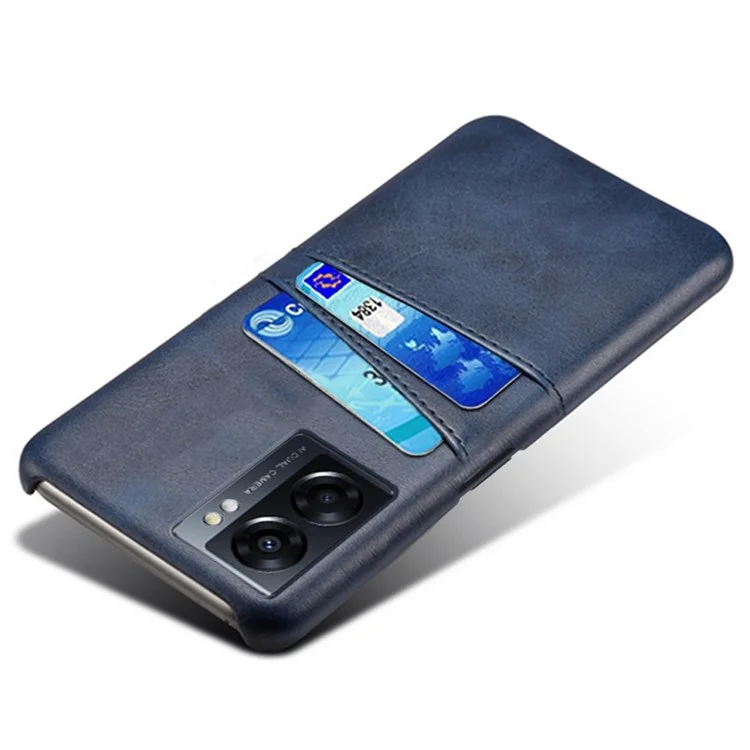 Para o Oppo A57 (2022) 5G / A77 5G Resistente a Scratch Com Slots de Cartão Multiuso Traseiro Capa de Couro PU Revestido Com Revestimento Duro Para PC - Azul