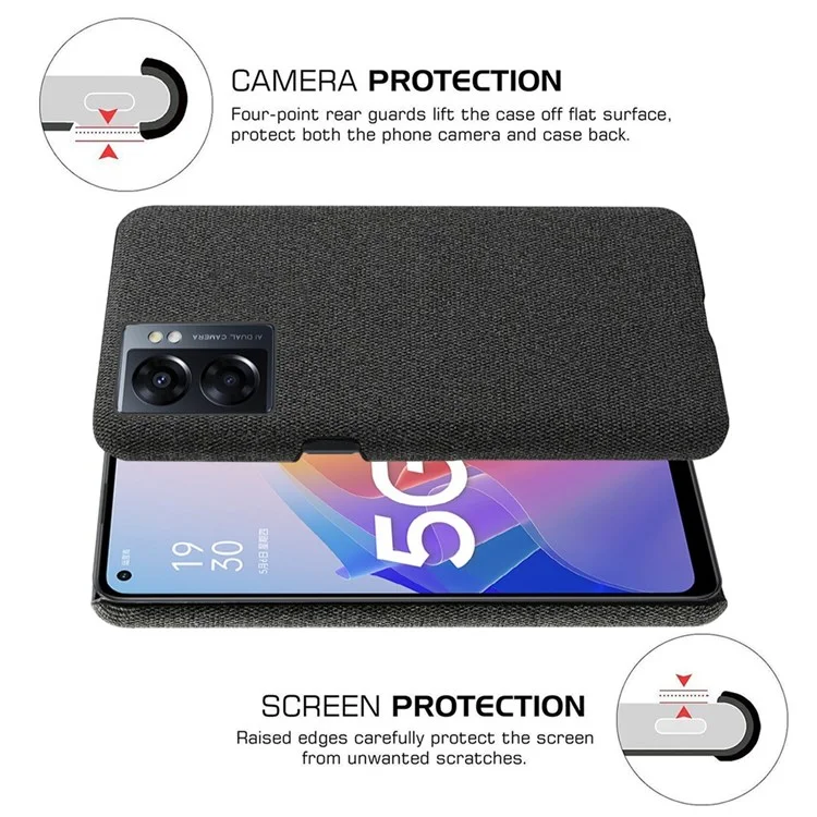 Smartphone Case Shell for Oppo A57 (2022) 5G / A77 5G, Drop Resistant Solid Color Hard PC+Cloth Phone Cover - Black
