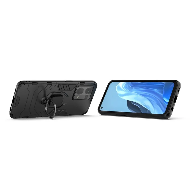 Pour Oppo Reno7/F21 Pro 4G Ring Kickstand Rugged Protective Cover Shockproof Hard PC Soft TPU Frame Drop-Proof Case - Noir