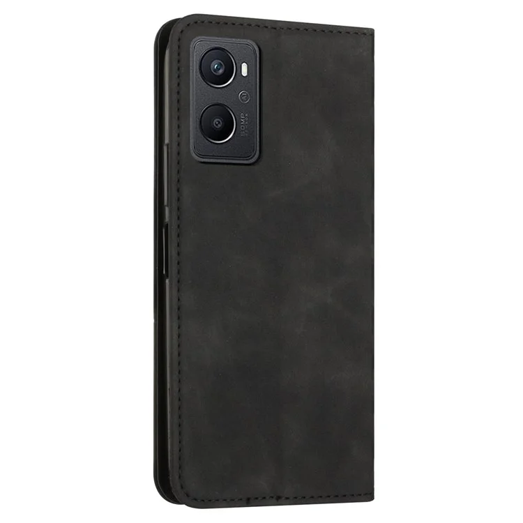 For Oppo A96 (China)/Reno7 Z 5G/OnePlus Nord N20 5G Stand Design Phone Case PU Leather Rhombus Pattern Imprinted Magnetic Auto-absorbed Shockproof Cover with Wallet - Black