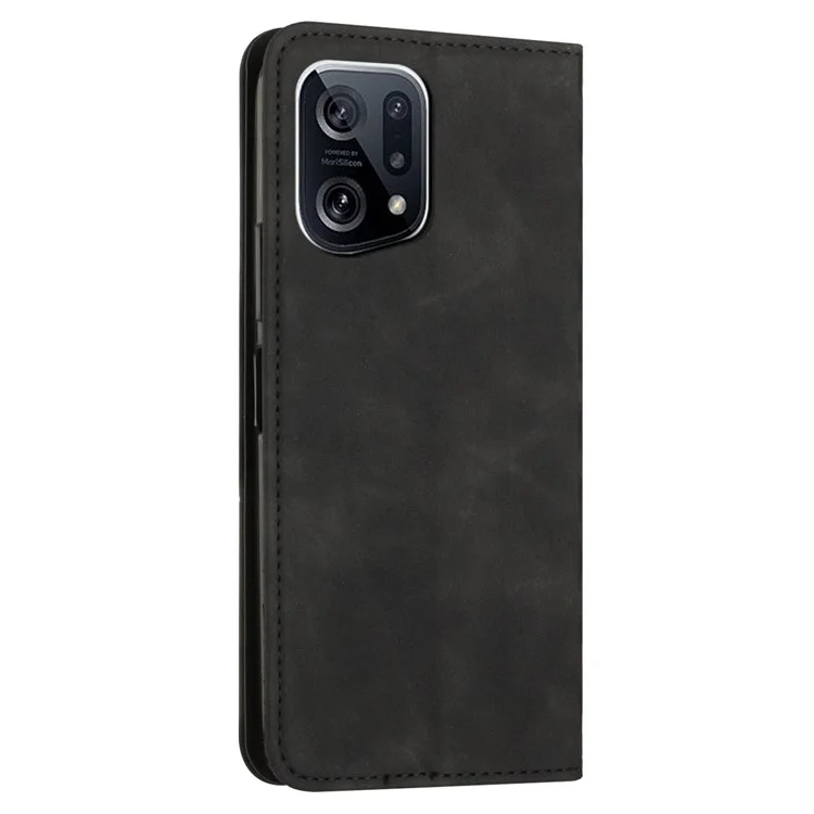 Custodia in pelle PU + TPU per Oppo Find X5, design di supporto regolabile ad assorbimento magnetico Motivo a rombo impresso Cover anti-caduta con portafoglio - Nero