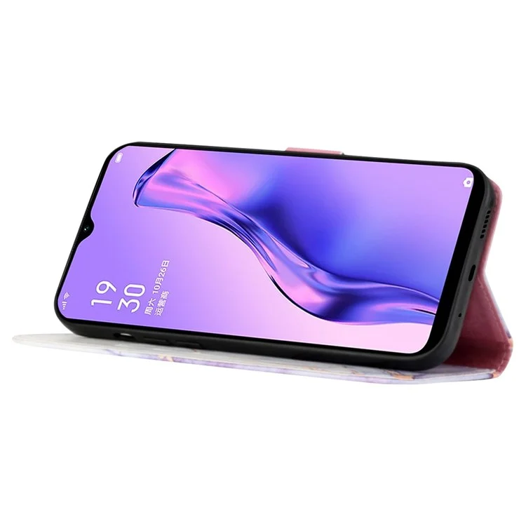 Match Impring Leath Series-5 Pour Oppo A57 (2022) 5G / A77 5G Marble Match Téléphone Pute pu le Cuir Portefeuille Shell Shell Protection Flip Cover - Blanche / Violet 006