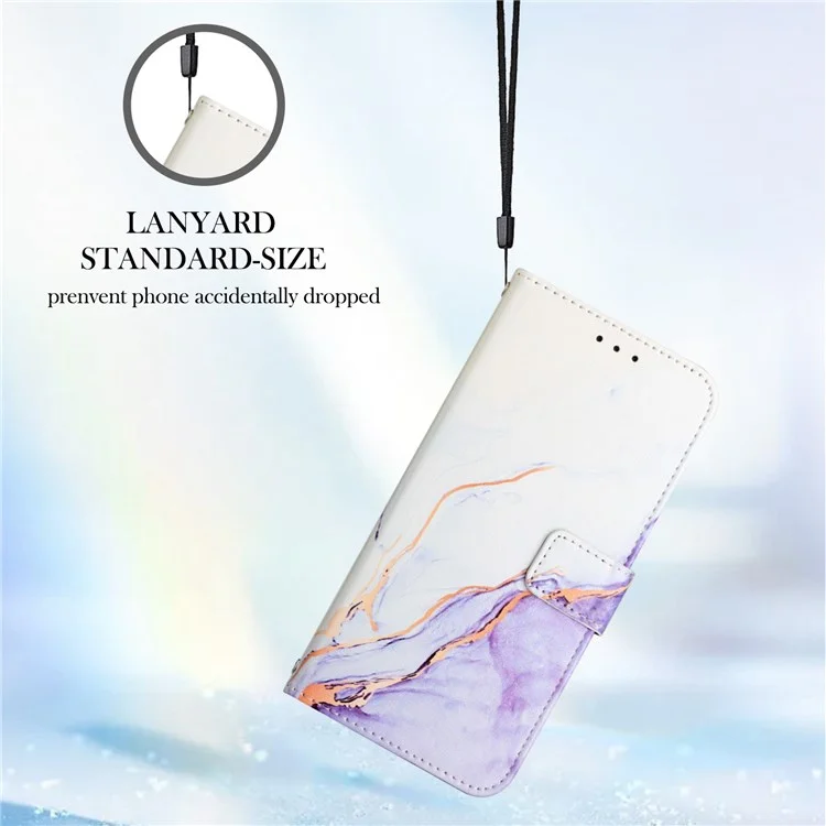 Match Impring Leath Series-5 Pour Oppo A57 (2022) 5G / A77 5G Marble Match Téléphone Pute pu le Cuir Portefeuille Shell Shell Protection Flip Cover - Blanche / Violet 006