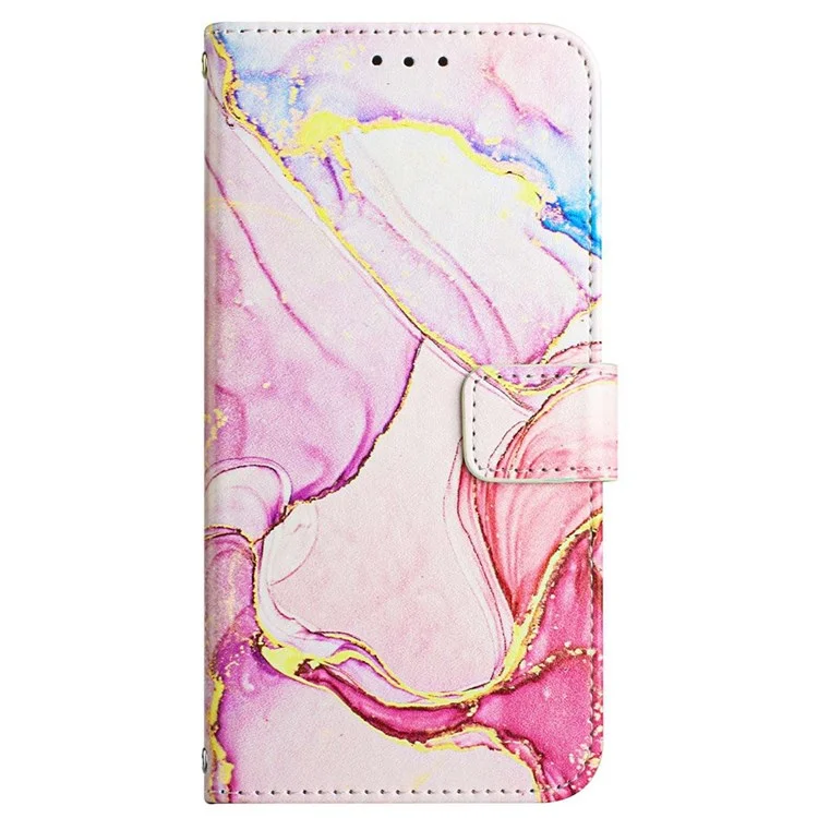 Match Impring Leath Series-5 Pour Oppo A57 (2022) 5G / A77 5G Marble Match Téléphone Pute pu le Cuir Portefeuille Shell Shell Protection Flip Cover - or Rose 005