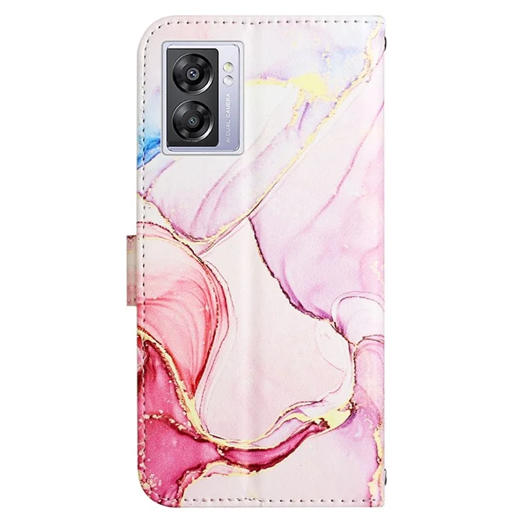 Match Impring Leath Series-5 Pour Oppo A57 (2022) 5G / A77 5G Marble Match Téléphone Pute pu le Cuir Portefeuille Shell Shell Protection Flip Cover - or Rose 005