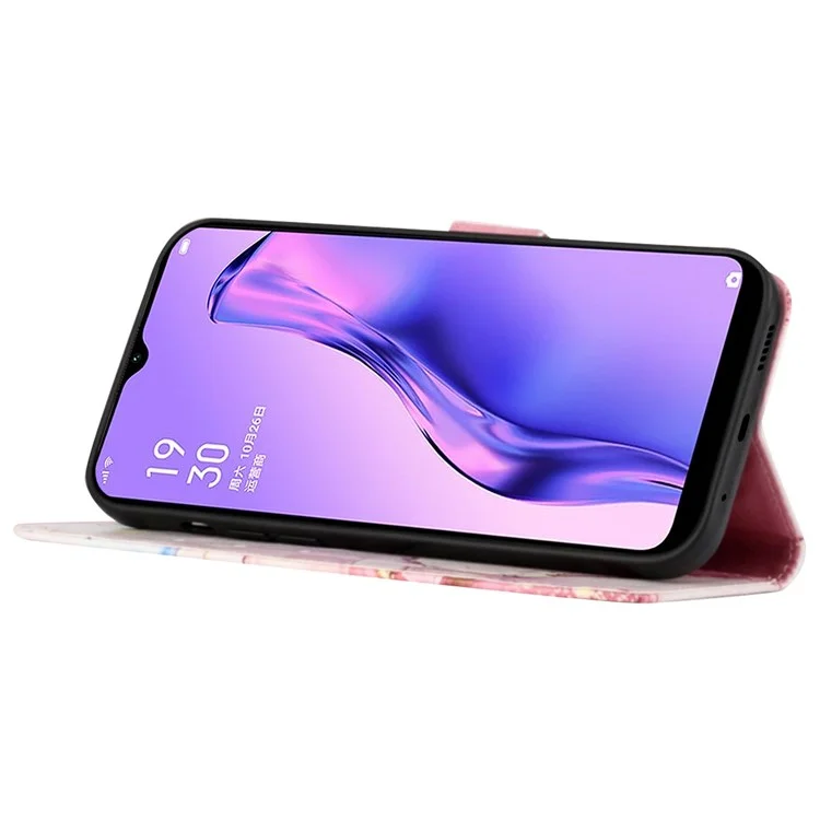 Match Impring Leath Series-5 Pour Oppo A57 (2022) 5G / A77 5G Marble Match Téléphone Pute pu le Cuir Portefeuille Shell Shell Protection Flip Cover - or Rose 005