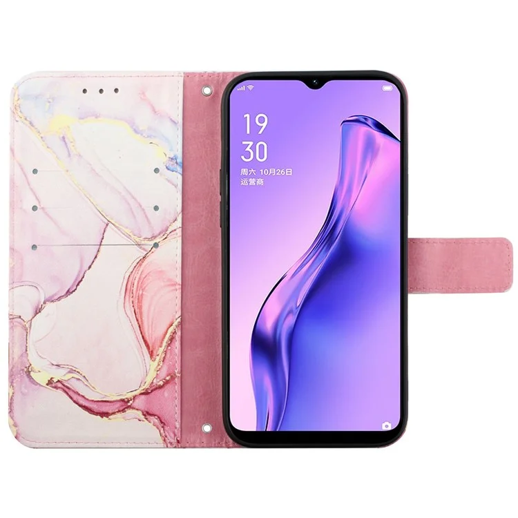 Serie in Pelle di Stampa Motivi-5 Per Oppo A57 (2022) 5G / A77 5G Modello in Marmo Telefono di Protezione PU Paformazione Pullotto Coperchio Protectivo Shock - Oro Rosa 005