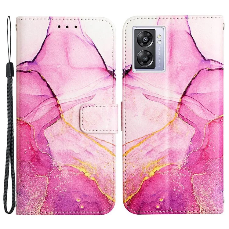Pattern Printing Leather Series-5 Para Oppo A57 (2022) 5G / A77 5G Patrón de Mármol Case de Protección de Teléfono PU Cuero Stand Stand Capulpa Protectora de Protección - Rosado / Violeta / Oro 001
