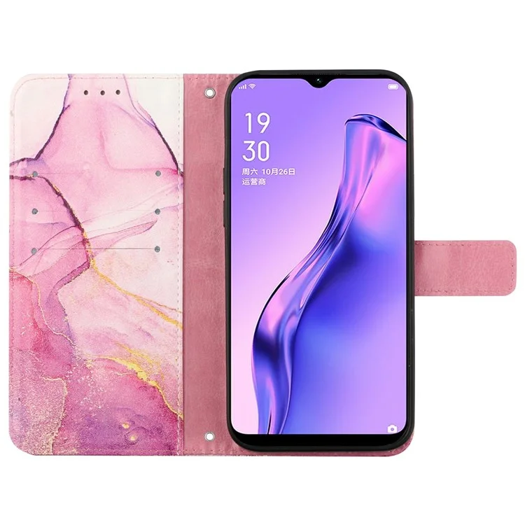 Serie in Pelle di Stampa Motivi-5 Per Oppo A57 (2022) 5G / A77 5G Modello in Marmo Telefono di Protezione PU Paformazione Pullotto Coperchio Protectivo Shock - Rosa / Viola / Oro 001