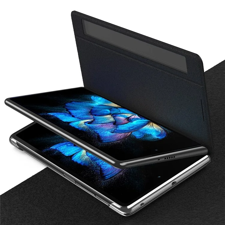 Посмотреть Окно PU Кожаный Чехол Для Vivo X Fold, Подставьте Складную Крышку Телефона с Кнопкой Touch Slide - Красный