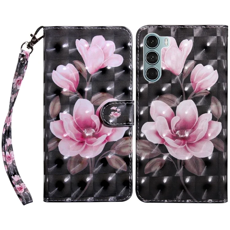 For Oppo A54 5G/A74 5G Anti-fall Wallet Phone Case Pattern Printing Phone Protector PU Leather Stand Cover - Pink Flower