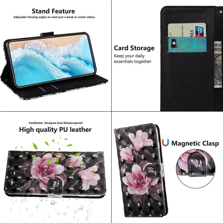 For Oppo A54 5G/A74 5G Anti-fall Wallet Phone Case Pattern Printing Phone Protector PU Leather Stand Cover - Pink Flower