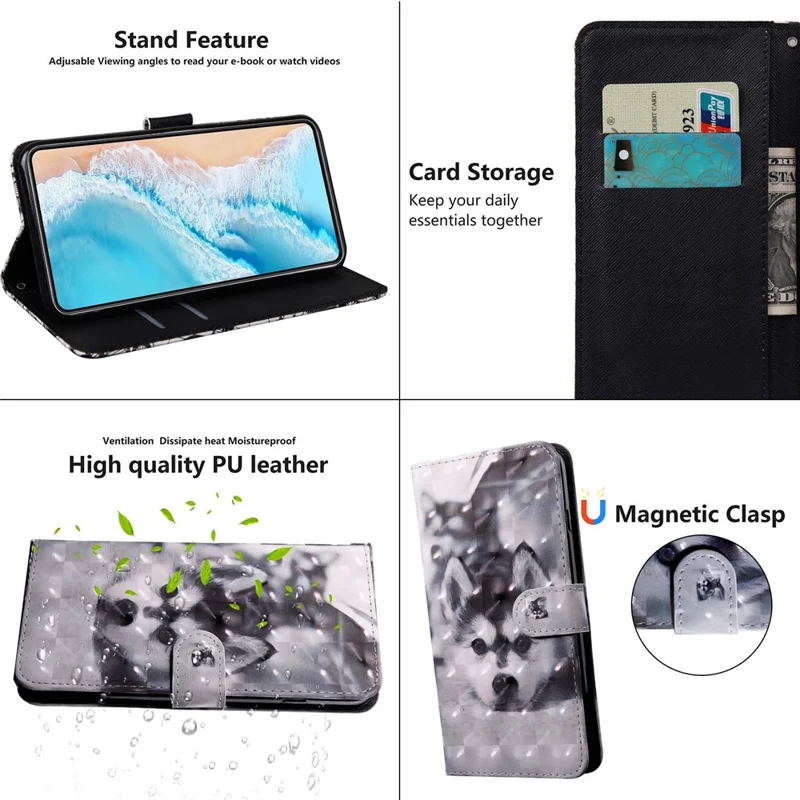 For Oppo A54 5G/A74 5G Anti-fall Wallet Phone Case Pattern Printing Phone Protector PU Leather Stand Cover - Dog