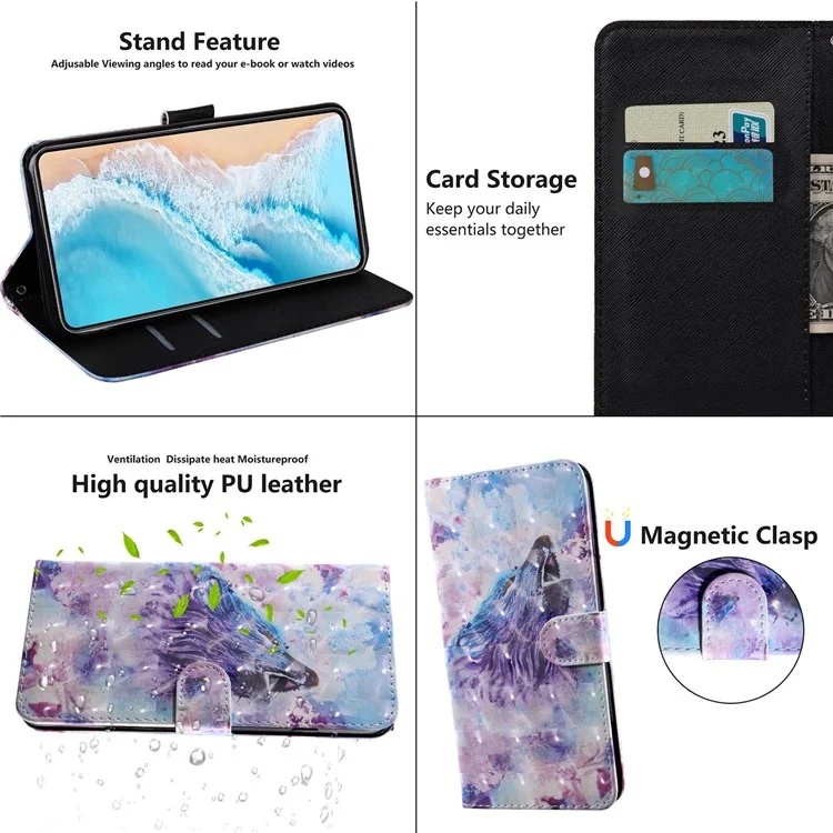 Pour Oppo A54 5G/A74 5G Anti-chute Portefeuille Étui de Téléphone Impression Motif Protecteur de Téléphone Étui en Cuir PU Debout - Loup