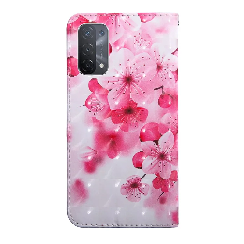 For Oppo A54 5G/A74 5G Anti-fall Wallet Phone Case Pattern Printing Phone Protector PU Leather Stand Cover - Peach Blossom