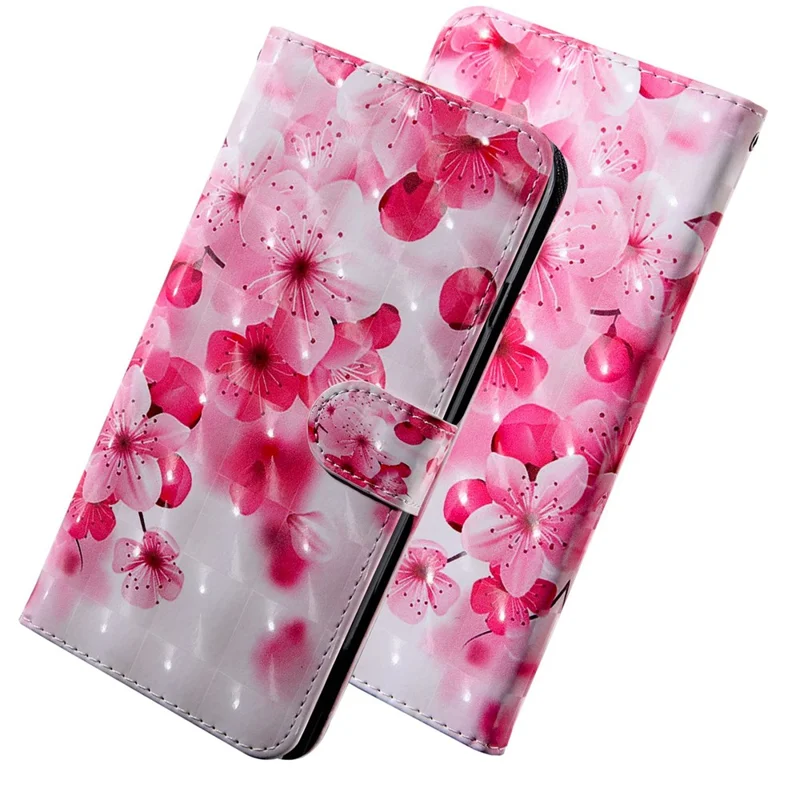 For Oppo A54 5G/A74 5G Anti-fall Wallet Phone Case Pattern Printing Phone Protector PU Leather Stand Cover - Peach Blossom