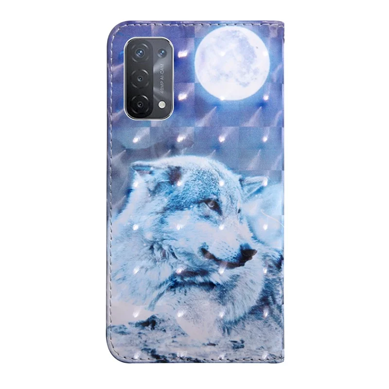 For Oppo A54 5G/A74 5G Anti-fall Wallet Phone Case Pattern Printing Phone Protector PU Leather Stand Cover - Snow and Wolf