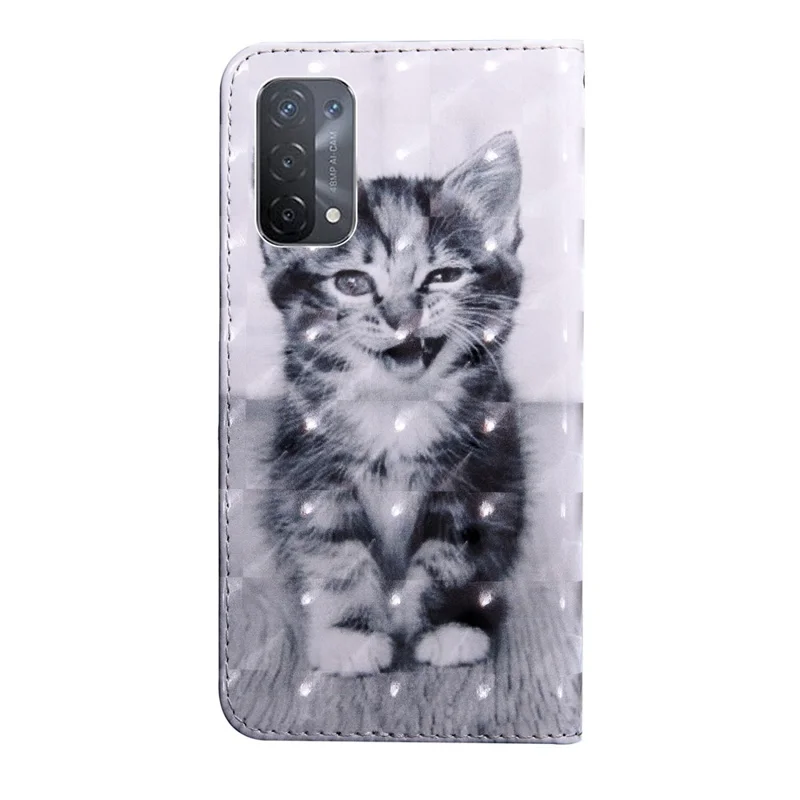 For Oppo A54 5G/A74 5G Anti-fall Wallet Phone Case Pattern Printing Phone Protector PU Leather Stand Cover - Cat