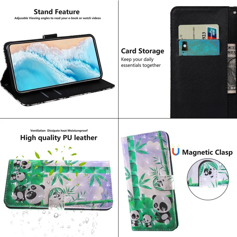 For Oppo A54 5G/A74 5G Anti-fall Wallet Phone Case Pattern Printing Phone Protector PU Leather Stand Cover - Pandas